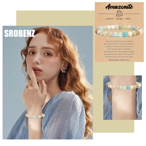 12 PCS 6mm Semi-Precious Gemstone Beaded Bracelets Natural Crystal Bracelets for Women Men, Round Gemstones Stretch Bracelet, Yoga Bracelets Jewelry Gifts2