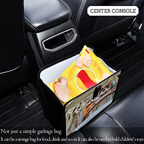Image of Funny Raccoon Driving Car Trash Can Animal Foldable Hanging Car Trash Bag Bin Auto Garbage Can Leak-Proof Car Organizer(Large)