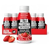 Batidos de proteinas listos para tomar pack x8 botellas 200 ml smoothie cremoso sabor plátano o fresa bebida saciante práctica formato portátil snack nutritivo diario (FRESA)