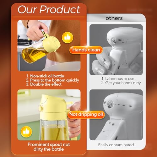 YARRAMATE 16oz/470ml Glass Olive Oil Sprayer for Cooking with Stickers, 2 in 1 Oil Dispenser for Kitchen Gadgets, Food Grade Premium Spray Bottle for Salad, Frying, BBQ (Pomelo) by YARRAMATE - Image 6