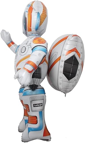 Vista 17 de Globos de aluminio con forma de cohete y astronauta en 4D de pie, globos de aluminio para helio, temática del espacio exterior, decoración de fiesta