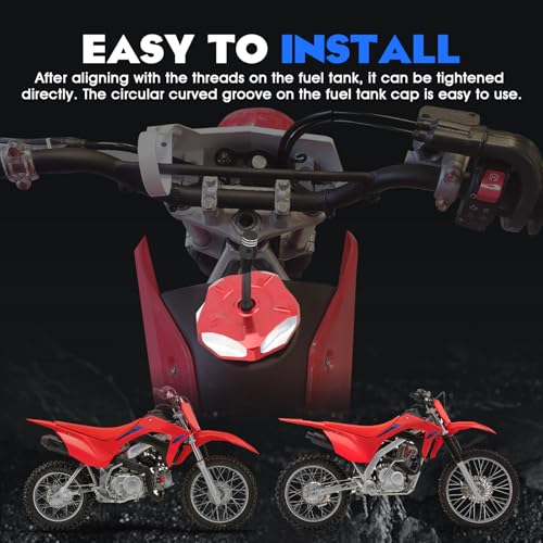 IUVWISN Dirt Bike Gas Fuel Tank Cap Cover with Vent Hose CNC for CRF 110 125F CRF110 CRF125F CRF125FB Big Wheel 2019-2024 Red
