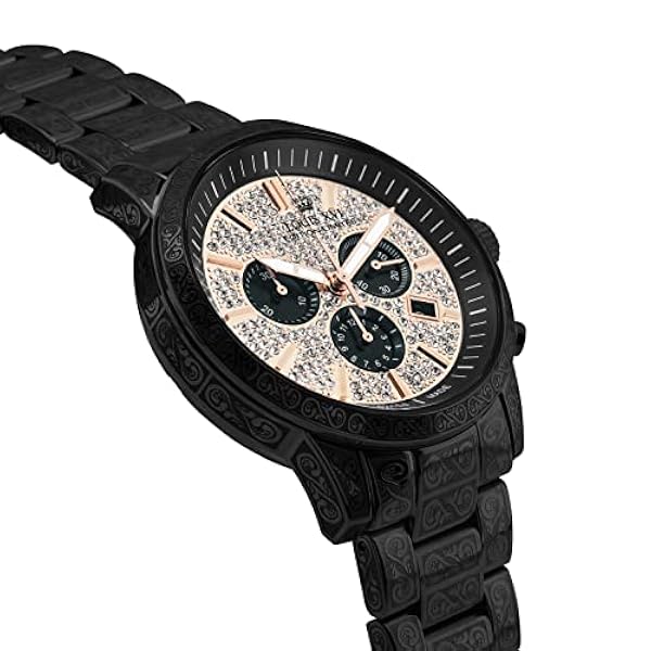 LOUIS XVI Palais Royale Iced herrklocka kronograf 43 mm schweizisk kvartsrörelse rostfritt stål armband svart urtavla diamanter 1089, svart