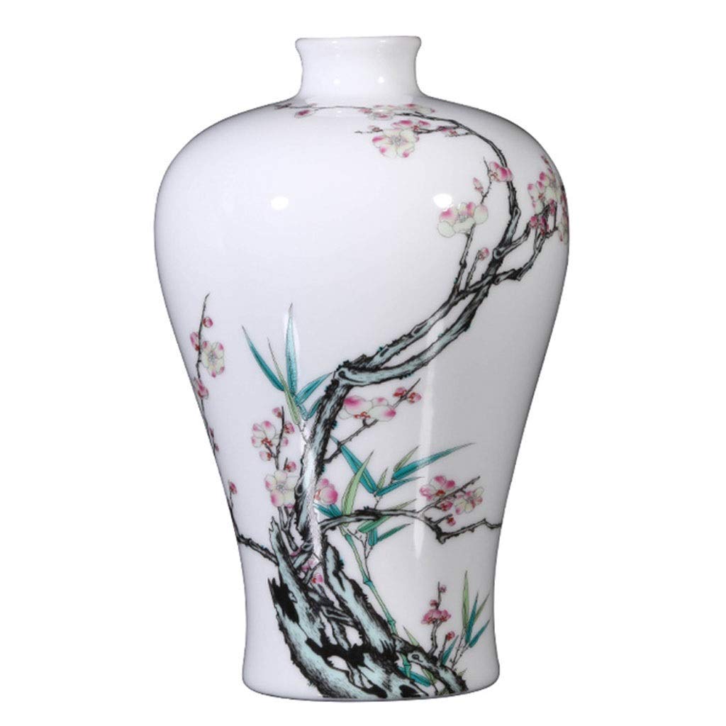 【花瓶】　手描き 花模様が素敵 花瓶 つぼ型 高さ22.3cm かき 柿柄 花器 花生 壷 華道 茶道 染付