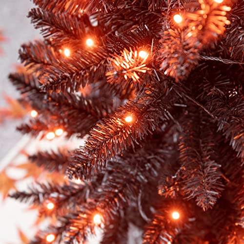 Glitzhome 4 Ft Pre-Lit Scary Black Halloween Tree For Porch Decor, Lighted Artificial Pine Tree For Entrances, Artificial Urn Potted Porch Halloween Tree With 100 Orange Led Lights For Home Ghost Day #TOP5
