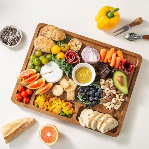 Image of THETCHRY Bamboo Cutting Boards for Kitchen, 1 inchThickened Cutting Board with Juice Groove, Large Butcher Block with Handle, Wood Charcuterie Chopping Board for Prep & Serving Tray, 17 inch x 13 inch