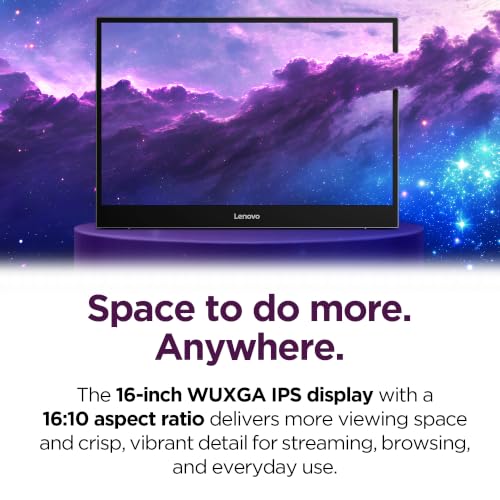 Image of Lenovo L16 Mobile Monitor 16 inch WUXGA IPS Display - 60Hz Refresh Rate - 6ms MPRT Response Time - TUV Rheinland Flicker Free and TUV Low Blue Light (Hardware Solution) - Eclipse Black /Luna Grey