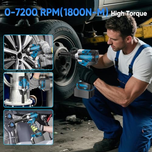 18V Brushless Impact Wrench, 1800N.m High Torque, 7200RPM, 1/2 inch 3-Speed Cordless Impact Gun, Easily Removes Bolts on Cars, Trucks, and Tractors, 1 Battery, 1 Charger and 1 Carry Box, for Car Home - Image 3