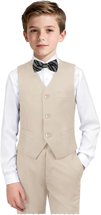 Boys Formal Suit Vest and Pants Set 6 Pieces Suits for Boy Wedding Ring Bearer Outfit for Kids Tuxedo
