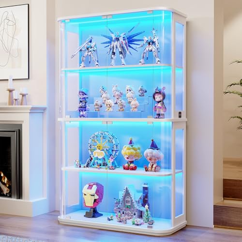 BROTTAR Large Rounded Display Cabinet with Glass Door & Lights, White