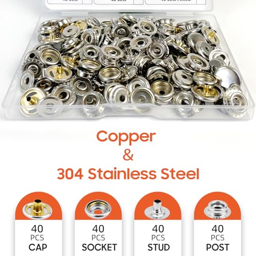 image for HAPDEN 160 pcs snap Buttons,snap Fasteners kit 15mm Stainless Steel Sn