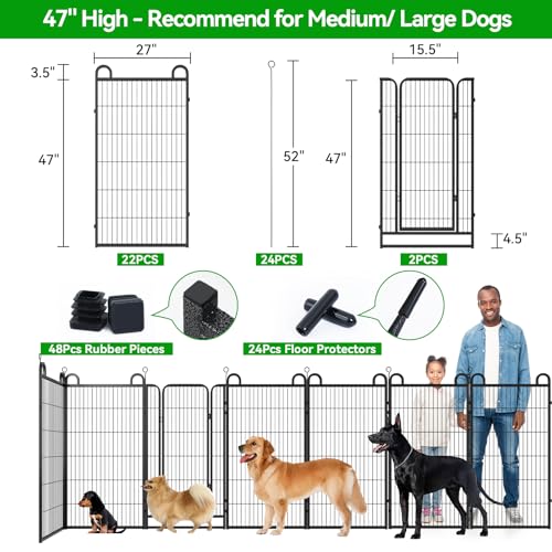 Image of Kfvigoho Dog Playpen Outdoor 24 Piece Panels Heavy Duty Dog Fence 47 inch | Anti-Rust with Doors Portable for RV Camping Yard, Total 54FT, 227 Sq.ft, Snowy Black