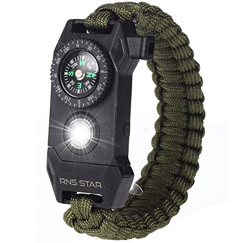 RNS STAR Paracord Survival Bracelet 6-in-1 - Hiking Gear Traveling Camping Gear Kit