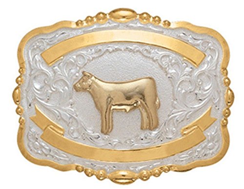 Crumrine Western Belt Buckle Kids Calf Steer Bead 3 x 3 1/2 Gold 384E