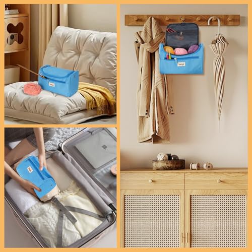 Image of Oxford Cloth Crochet Bag Organizer, Portable Knitting Bag, High Capacity Yarn Bag Storage Bag for Home Travel Crochet DIY, Crochet Accessories, Knitting Needles, Crochet Hooks (Sky Blue)