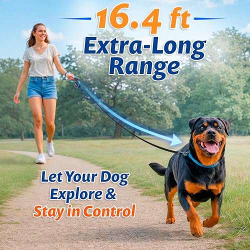 16.4 ft Retractable Dog Leash - Heavy Duty Tape Leash with Strong Nylon Tape - 360° Swivel Control - One-Click Brake & Lock - Ergonomic Non-Slip Grip for Small Medium & Large Dogs up to 120 lbs - Image 3