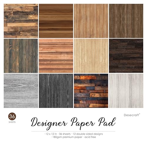 Desecraft Vintage Wood Texture 12x12 Scrapbooking Cardstock Decorative Paper for