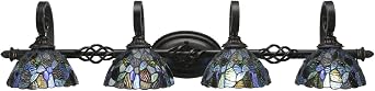 Toltec Lighting 164-DG-9955 Elegante 4 Light Bath Bar with 7" Blue Mosaic Tiffany Glass, Dark Granite Finish