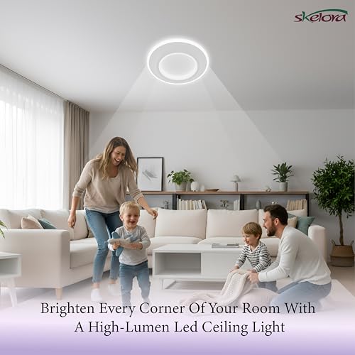 Image of Premium 50W LED Ceiling Light | 3 Color Modes (Warm, Natural, Cool) - Flicker-Free, Anti-Glare |Bedroom, Office, Kitchen, Bathroom, Balcony & Walkway (Round White 50W)