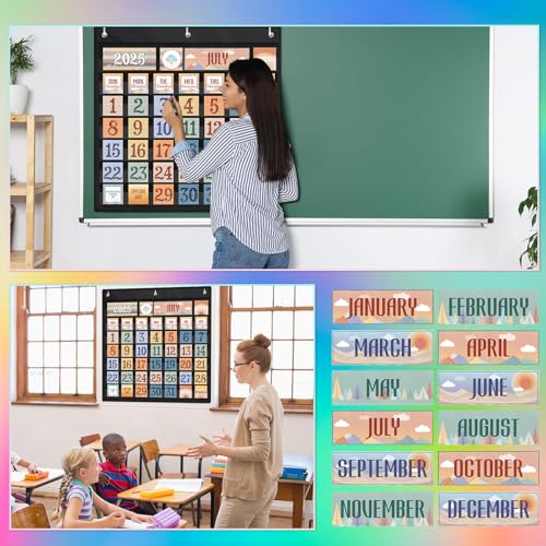 Bulyoou 119 Pcs Classroom Calendar Pocket Chart Black Monthly Bulletin Board Set Seasons Festival Weather Farmhouse Calendar Set for Classroom Decoration Back to School Supplies (Mountains) - Image 6