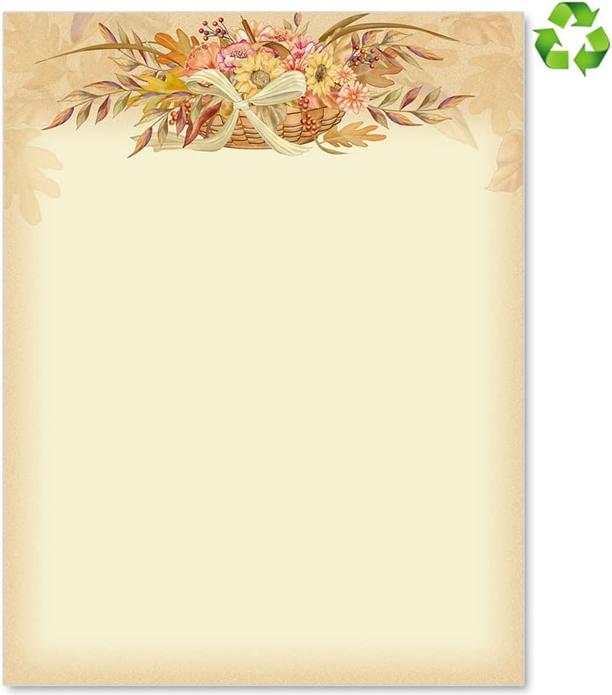 Paperdirect 秋のフラワーバスケット ベリー 葉 秋 感謝祭 カラフル テーマ ペーパー 文房具 ボーダーペーパー レター