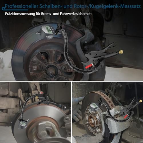 ALLmeter Digitaler Bremsscheiben Messuhr, 0-25,4mm/0,0005 Präzision, mit 360° flexibler Halterung und Zange, ideal für bremsscheiben vorne und Werkstattbedarf