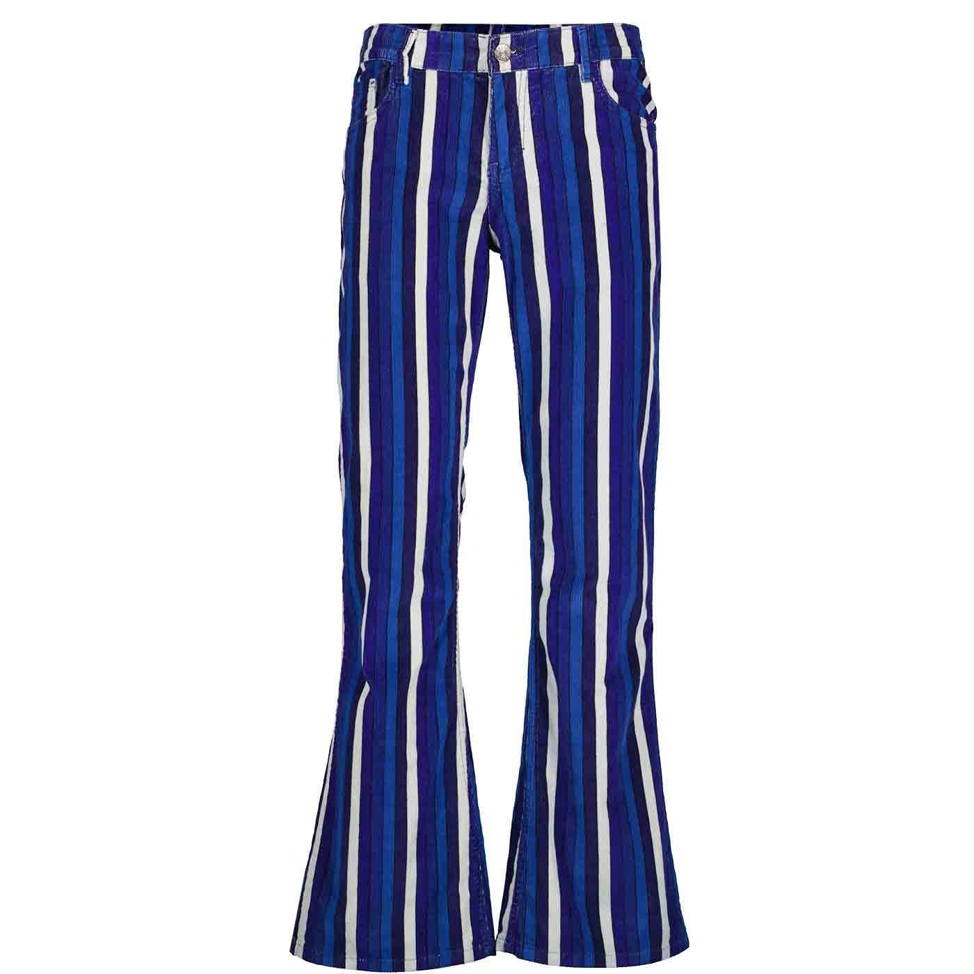 Madcap England Men's Blue Retro Mod 60S 70S 1960S 1970S Sixties Seventies Stripe Cord Corduroy Flares Flared Pants Bell Bottoms Spectrum Mc1045 (30W / 30L, )