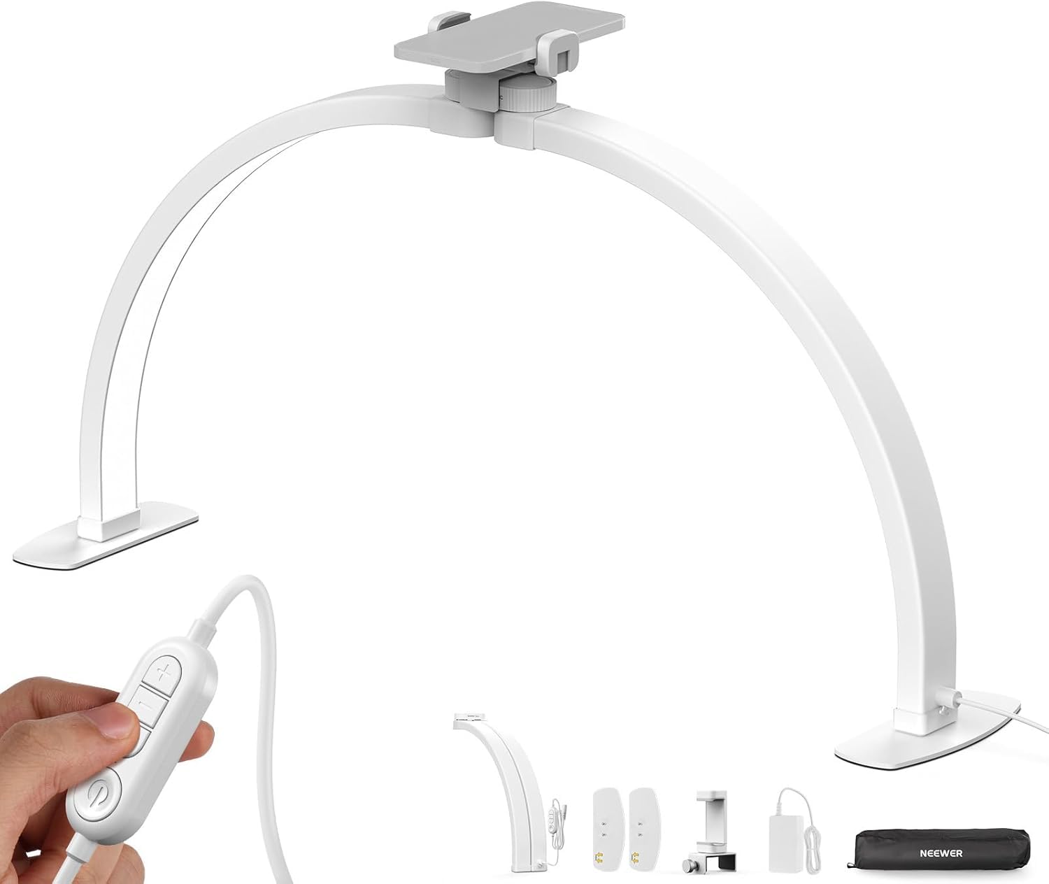 NEEWER Basics HM02-D lampa do paznokci z półksiężycem na stół, 36 W, składana lampa do studia paznokci, lampa LED, do manicure, półpierścieniowego światła z uchwytem na telefon komórkowy, do makijażu