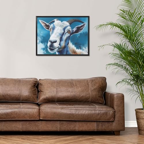 Toile chèvre bleue encadrée pour habiller un mur vide 30cm