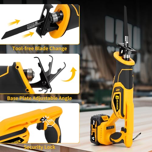 JEXUGK Brushless Reciprocating Saw Cordless, 21V Max 3500 SPM Rechargeable Saw, 2 x 4.0Ah Battery, 12 Saw Blades & Fast Charger, Variable Speed Reciprocating Saws for Woods/Metal/Plastic Cutting - Thumbnail 6