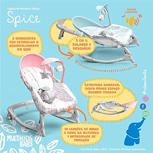 Cadeira de Descanso e Balanço Para Bebê Spice Dobrável Encosto Reclinável 0-18kgs Azul Multikids Bab