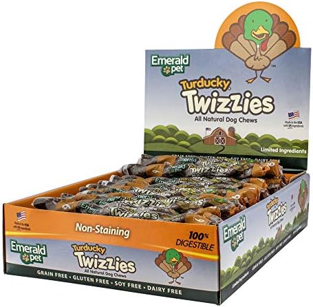 Emerald Pet - Dog Chews, Turkey Duck Chew Treats, Rawhide Free, All-Natural Chew Sticks, Lasting Dog Treat, 100% Digestible, No Mess, Grain-Free, Gluten-Free (Twizzies, Size 9, 30 Count)