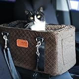 RUYICZB Console Dog Car Seats for Small Dogs, Dog Car Seat Middle Console Pet Car Seat, Pet Booster Seat for Car, Puppy Car Seat, Dog Car Carrier, Luxury Car Seat for Center Car Armrest,Coffee