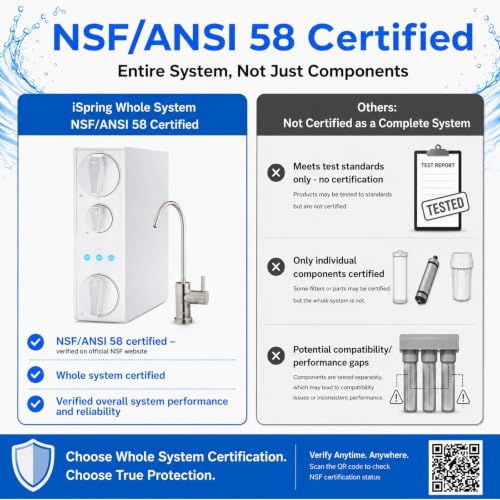 Image of iSpring RO500-BN, NSF Certified Tankless RO Reverse Osmosis Water Filtration System, 500 GPD Fast Flow, Brushed Nickel Faucet, 2:1 Pure to Drain Ratio, White