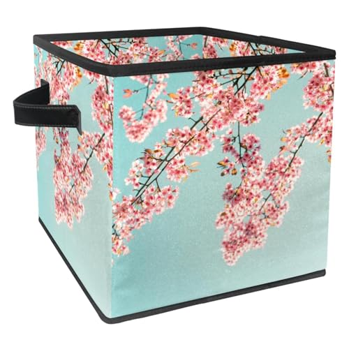 Boîte de rangement pliable cube rose cerise en tissu avec poignées - 2