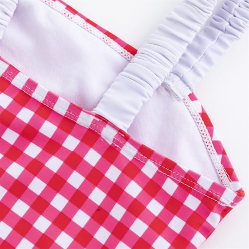 Image of LIZENS Girls One Piece Swimwear Checker Print Ruffles Bathing Suit for Kids Size 2-12