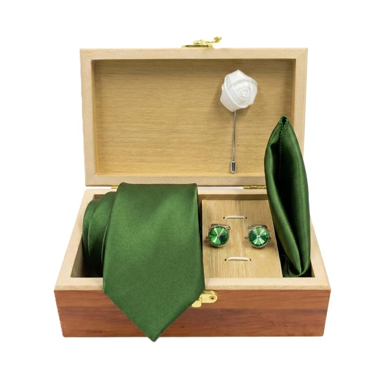 Image of Men's Necktie Gift Set with Wooden Box | Premium Tie, Pocket Square, Cufflinks & Lapel Pin | Elegant Formal Accessories Gift for Men