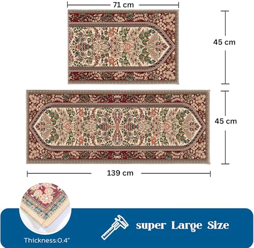 Image of ishro home Engineered Polyester Retro Series Premium Kitchen mats for Floor Anti Slip | Machine Washable | 2 Pcs Kitchen mat | 18''x54 & 18''x28'' | (Medallion Retro)