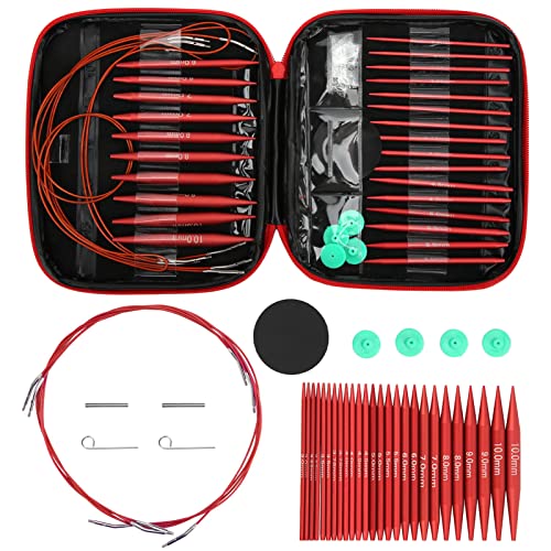 Agatige Juego de Agujas de Tejer, 40 cm/60 cm/80 cm/100 cm Kit de Agujas de Tejer Intercambiables Circulares Desmontables para Tejer a Mano DIY