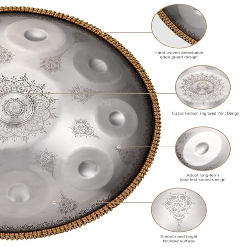 Handpan - Batteria per principianti, strumento a percussione in acciaio con custodia morbida, bacchette, supporto e panno antipolvere, ideale per gli amanti della musica e gli artisti