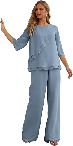 2 piezas madre de la novia vestidos chaqueta pantalones conjuntos capas volantes vestido invitado boda