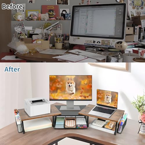 image for OPNICE Desk Dual Monitor Stand Riser - Desk Organizer with Drawer and 
