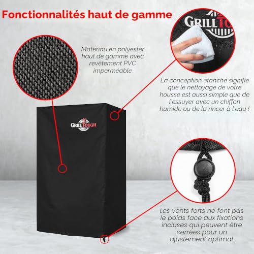 GrillTough Housse de Barbecue Robuste pour Barbecue d'extérieur - Imperméable, résistante aux intempéries, aux UV et à la décoloration avec Sangles réglables - Housse de Barbecue à gaz pour Weber, – vue 3