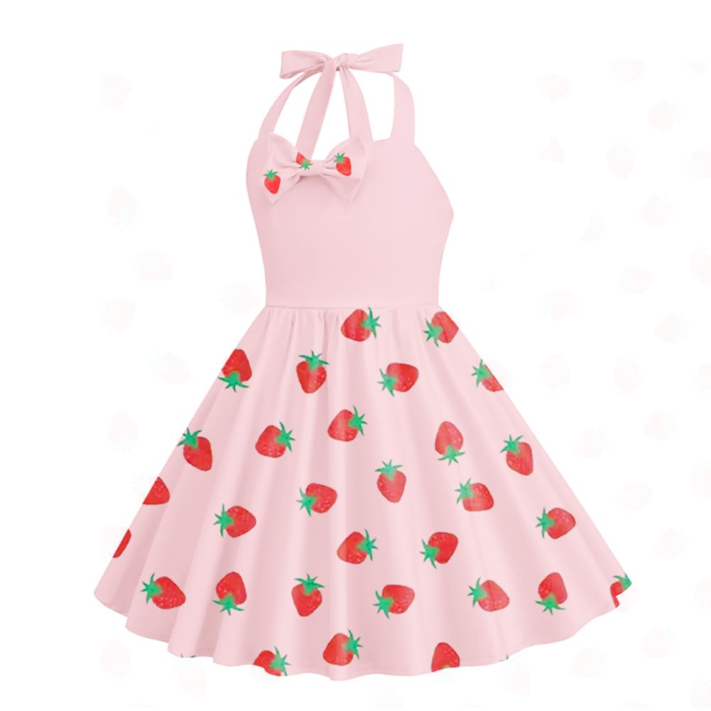 1950er Vintage-Kleider für Mädchen, Neckholder-Kleid, ärmellos, Schleife, Herzausschnitt, 4–12 Jahre