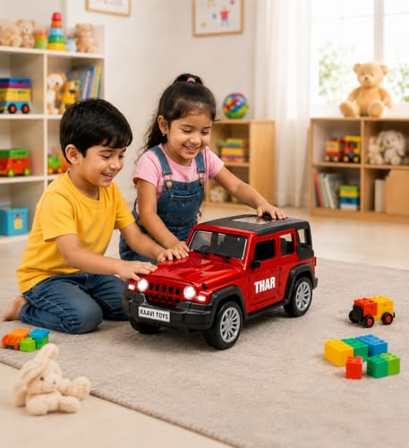 Image of Thar Roxx 1:32 Scale DieCast Metal Pull Back Action Openable Doors 4x4 Thar Premium Car Toy with Lights and Music for Kids,Gift 2+yrs Girls & Boys (Thar 1:32 Red)