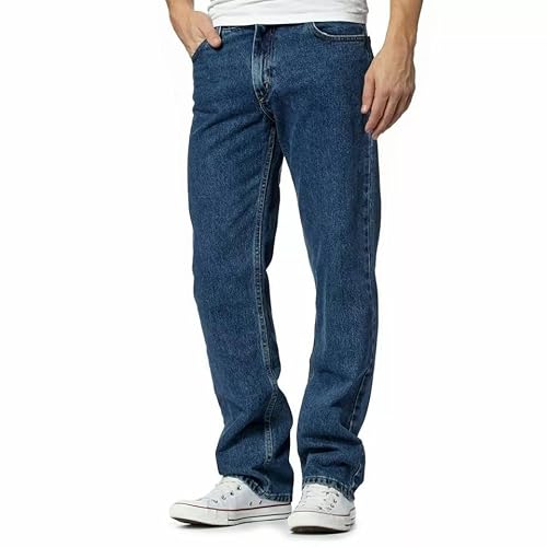 Men's Straight Leg Denim Jeans, Regular Fit Cotton, Dark Blue
