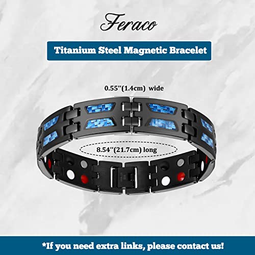 Feraco Magnetic Bracelets For Men Unique Blue Carbon Fiber Titanium Steel Magnetic Bracelet For Men Black With 4 Element Magnets #TOP2