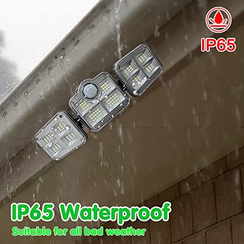 Solar Lights for Outdoor with 3 Heads Wall Lights, 270° Lighting Angle Range, 3 Modes and 122 LED Solar Spotlight Outdoor, IP65 Waterproof Solar Lights Outdoor Motion Sensor with Remote Control