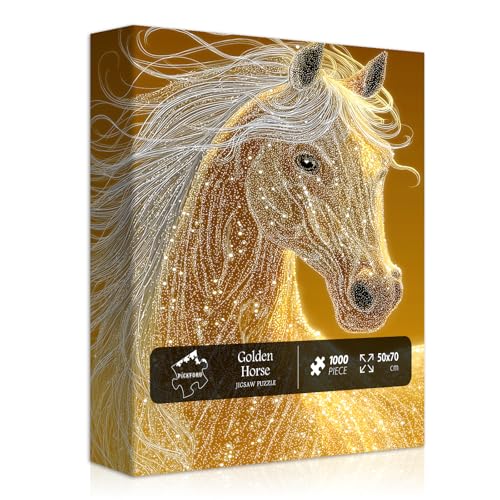 Rompecabezas de Caballos 1000 Piezas, Puzzle de Arte Animal Dorado de Fantasía, Desafío Difícil Imposible miniatura 1