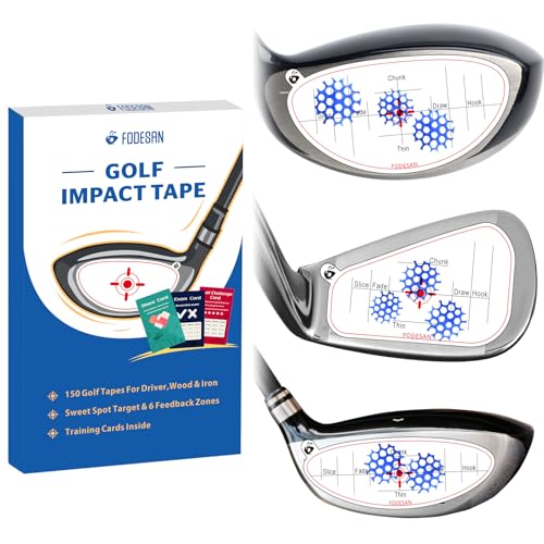 FODESAN Golf Impact Tape & Golf Training Aid – Club Face Impact Stickers for Drivers, Irons & Woods – Instant Swing Feedback, Tear-Resistant, No Residue, Easy-Peel, Sweet Spot Target